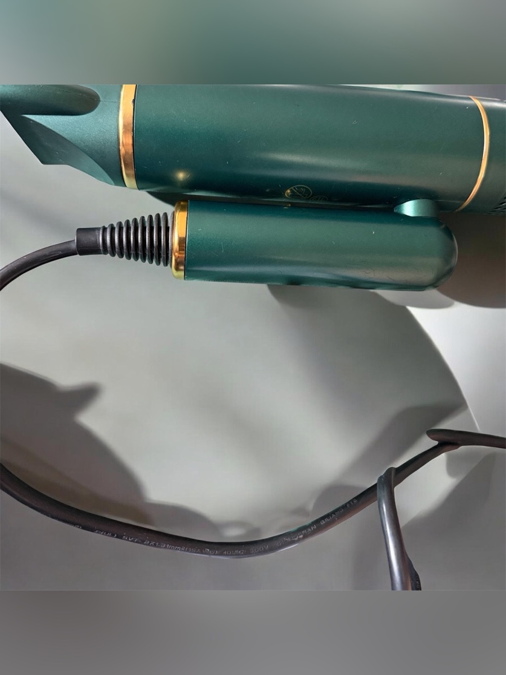 Dry Q SRI LABS. Green Portable Hair Dryer with Gold Accents - See attachment